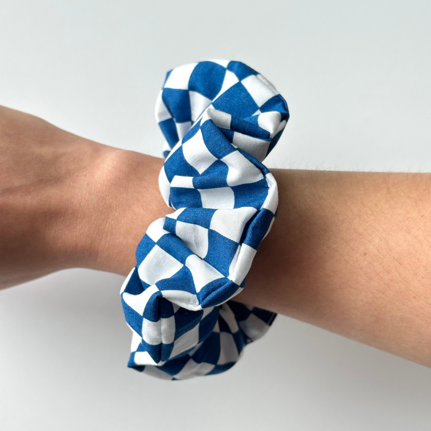 Dark Blue Checker Scrunchie