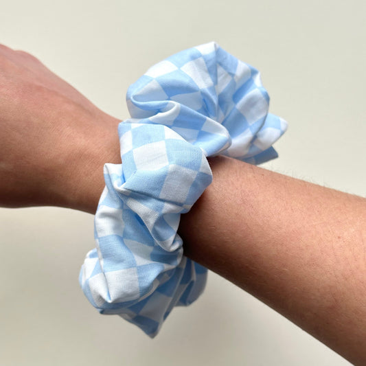 Light Blue Checker Scrunchie
